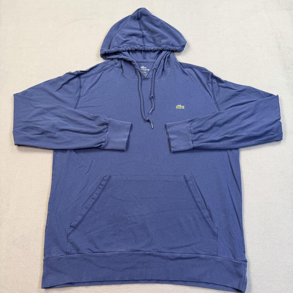 Lacoste Hoodie Mens XL Blue Lightweight Jersey Pullover Kangaroo Pocket Logo